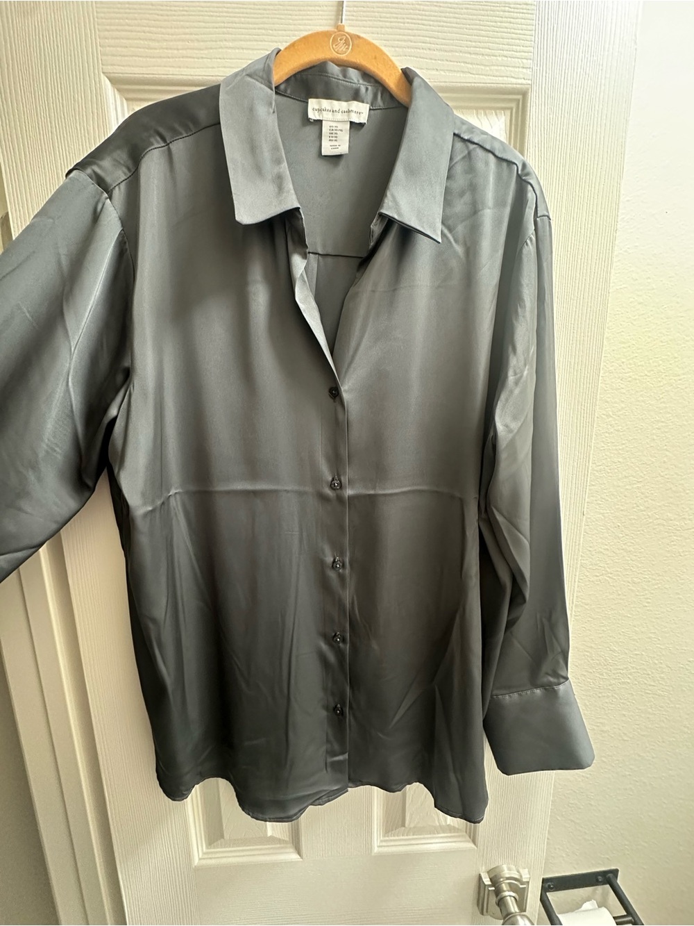 NWOT Silky Gray Button-Up Blouse